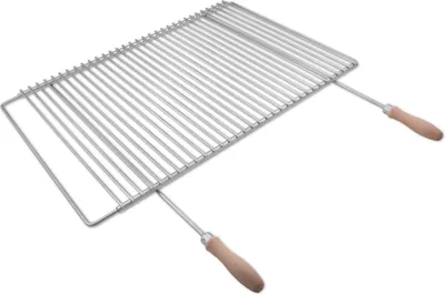 Produktbild von Edelstahl Grillrost mit verstellbarer Breite 65-90X45cm aus Europäischem Edelstahl mit Holzgriffen, Grillrost Verstellbar, Grillrost Rostfrei