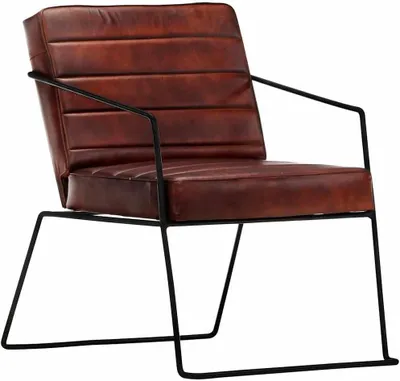 Obrázok produktu pre Tmavohnedé, robustné a pohodlné kreslo do obývačky, kancelárie alebo na balkón, vyrobené z prírodnej kože, s rozmermi 52 x 70 x 71 cm a oceľovou konštrukciou s práškovým lakovaním