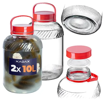 Image de Bocal en verre KADAX de 10 l avec couvercle et poignée pour la conservation du chou, lot de 2
