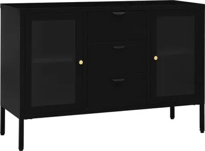 Obrázok produktu pre vidaXL Príborník čierny 105x35x70 cm Oceľ a tvrdené sklo