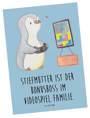 Produktbild von Mr. & Mrs. Panda Postkarte Stiefmutter Bonusboss - Blau Pastell - Geschenk, Ansichtskarte, Weihnachten, Herausforderung, Videospiel, Geduld, Familie, Verwandte, Grußkarte