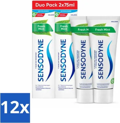 Produktbild von Sensodyne Zahnpasta - Frische Minze - Frische Minze - Duopack - 2 x 75 ml - Vorteilspack - 12 Stücke