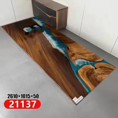 Produktbild von Epoxid Harz Fluss Tisch Echtes Massiv Holz Blau Wasser Tissche Epoxy Möbel Neu