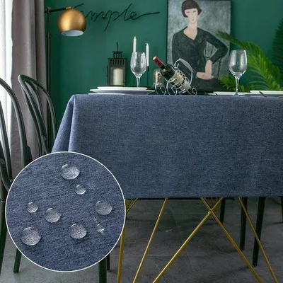 Produktbild von Wasserabweisendes, quadratisches Tischüberzug, blau, 140 x 140 cm, Polyester-Linien-Effekt, für Tisch, Esszimmer, Restaurant, Schutz