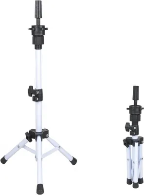 Productafbeelding van Pruik Statief - Kapthoofd Houder - Haar Training - Verstelbaar Tripod - 37-57cm - Wit