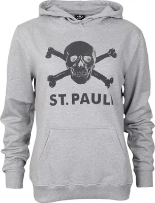 Produktbild von FC St. Pauli Damen Kapuzenpullover Totenkopf, Offizieller Fanartikel, Grauer Hoodie mit Totenkopf-Print, 100% Baumwolle