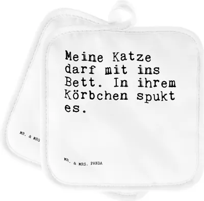 Produktbild von Mr. & Mrs. Panda Topfuntersetzer Meine Katze darf mit... - Weiß - Geschenk, Topflappen, Liebe, Angst, Kochlappen, Körbchen, topfhalter, Set, Topflappenset, Frauchen