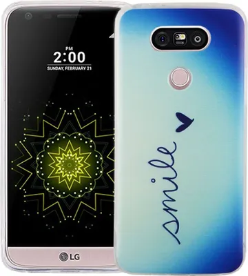 Produktbild von Handy Hülle für LG G5 Cover Case Schutz Tasche Motiv Slim Silikon TPU Schriftzug Smile Blau