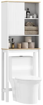 Image de Meuble de salle de bain - Armoire de salle de bain - Porte rainurée - Compartiments ouverts - Étagère réglable - Bois - 65 x 25 cm - Blanc