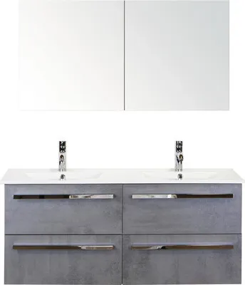 Produktbild von Sanox Badmöbel-Set Seville BxHxT 121 x 170 x 46 cm Frontfarbe betonanthrazit mit Waschtisch Keramik weiß, Waschtischunte