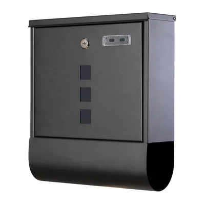 A dark gray mailbox with a newspaper compartment at the bottom, shown against a white background.
