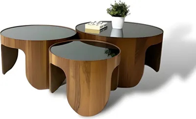 Image de Table basse Table basse 3 pièces Table d'appoint Table basse Marron Meubles de luxe