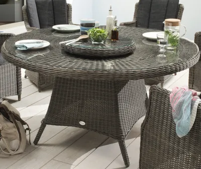 Zdjęcie produktu dla Stół ogrodowy Destiny LUNA Ø150x75 cm z obrotnicą, polirattan, szary vintage