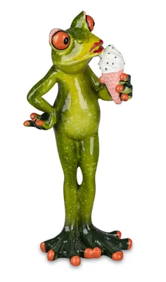 Produktbild von Dekofigur Frosch aus Froschhausen - Kunststein grün - Lady mit Eis