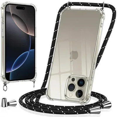 Produktbild von Handykette für Apple iPhone 17e Case zum umhängen Schutzhülle Kordel Handy Hülle, Halsband Schwarz-Weiss
