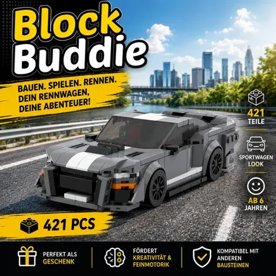 Produktbild von BlockBuddie™ Mustang GT 2020 inspiriertes Klemmbaustein Auto mit 421 Teilen – Sportwagen Modellbausatz
