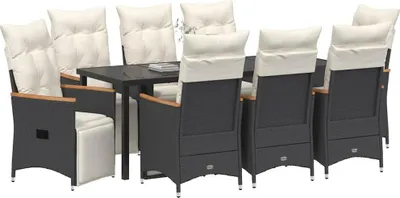 Produktbild von vidaXL Garten Essgruppe mit Kissen 9 pcs Schwarz Poly-Rattan