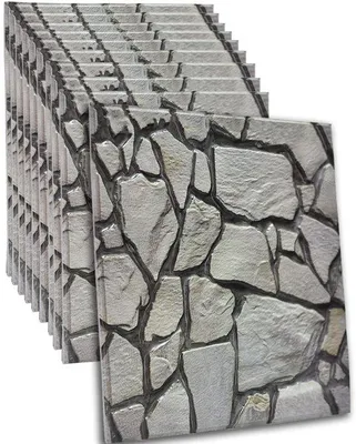 Immagine prodotto di Pannelli murali autoadesivi 3D effetto pietra, grigi, 30x30 cm, spessore 0,161 pollici, set da 10, in PVC, resistenti all'acqua e all'olio
