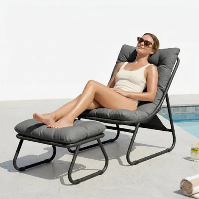 Immagine prodotto di LVHOM Poltrona relax con poggiapiedi, poltrona da salotto per soggiorno e veranda, moderna poltrona da lettura con struttura in metallo, senza braccioli, grigia
