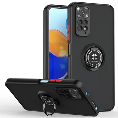 Immagine prodotto di Custodia per Xiaomi Redmi Note 11 4G / Note 11S traslucida opaca in TPU con supporto ad anello e supporto Nero Rosso