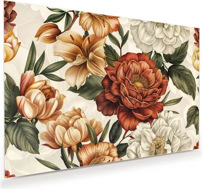 Produktbild von Glasbild 75x50cm in XXL für Wohnzimmer, Schlafzimmer Motiv Blumenmuster Vintage