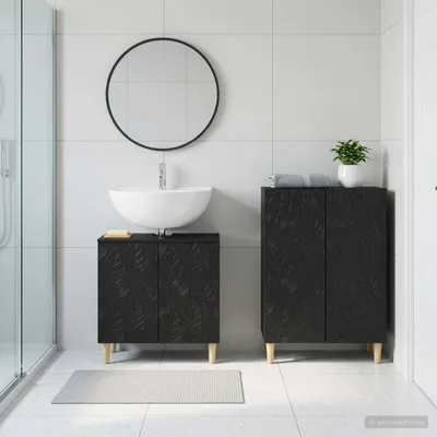 Zdjęcie produktu dla Maison Exclusive - Zestaw dwóch szafek łazienkowych DELFT, czarny, płyta drewniana