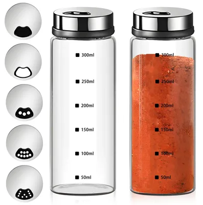 2 Glaszucker- und Pfefferstreuer mit Edelstahldeckel