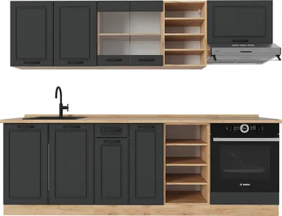 Obrázek produktu pro Kuchyňský kout Vicco R-Line Antracitový venkovský dům/zlatý dub 240 cm bez pracovní desky, Model 53827