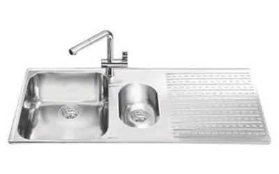 Immagine prodotto di Lavello incasso 2 vasche e gocciolatoio destro 100x50 Smeg LTS102D2 inox spazzolato