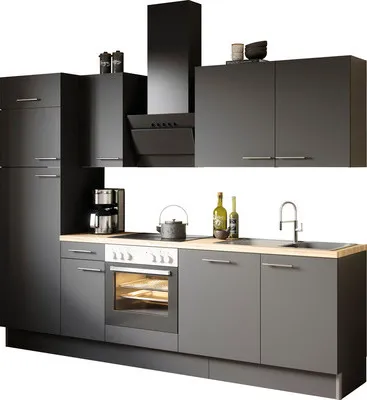 Produktbild von Optifit Küchenzeile ohne Geräte Ingvar420 270 cm anthrazit matt zerlegt Variante reversibel KCIN 2728OE-8+