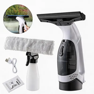 Produktbild von Fenstersauger Akku, Handheld Fensterreiniger Elektrisch mit Sprühflasche & Mikrofaserbuch für Fenster, Spiegel, Fliesen – Starke 2000Pa Saugkraft
