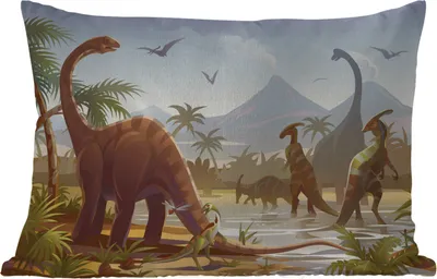 Produktbild von MuchoWow® Outdoor Kissen - Dinosaurier - Landschaft - Tropisch - Kinder - Jungen - 60x40 cm - Wetterfest - Lounge Kissen - Zierkissen - Kissen für Innenräume