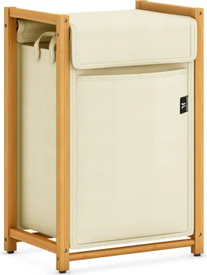 Produktbild von AdelDream Wäschekorb Bambus wäschesortierer Wäschewagen mit abnehmbaren Taschen Kleidersammler 80L Beige