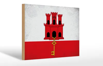 Produktbild von Holzschild Flagge Gibraltar 30x20cm Flag Gibraltar Vintage