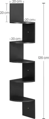 Immagine prodotto di Scaffale angolare, scaffale a muro con 5 ripiani, libreria sospesa, scaffale per libri e piante per camera da letto, soggiorno, bagno e ufficio domestico, in nero intenso