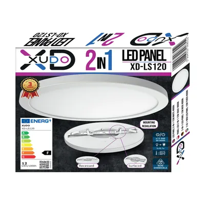 Produktbild von XUDO LED Panel 2-in-1 12W, Rund Ø170 mm, 1350 lm, 4000K, Einbau & Anbau, Weiß, IP20