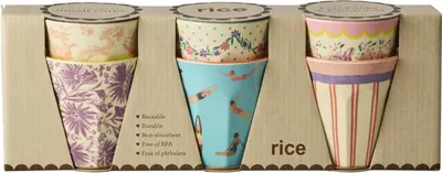 Produktbild von Rice Melamin 6er-SET Becher Klein - Schwimmer & Dots & Streifen Print