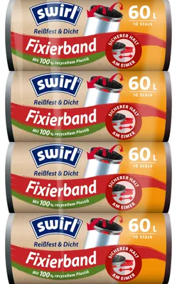 Produktbild von Swirl Reißfest & Dicht Fixierband Müllbeutel 60 l (4 x 10 Beutel), tropfsichere