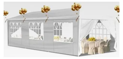 Produktbild von Pavillon 3x9m mit 8 Seitenteilen, UV-Schutz 50+, stabil, wind- und wasserdicht, Gartenzelt für Märkte, Festivals, Camping, Hochzeiten, Weiß
