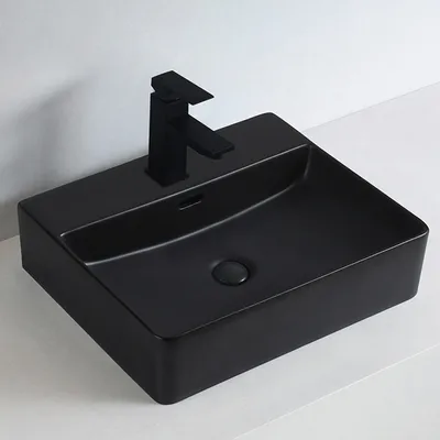 Produktbild von Waschbecken Aufsatzwaschbecken KW6146 - Keramik - 52 x 42 x 12,5 cm, Farbe:Schwarz matt, Ablaufgarnitur wählbar:Ohne Ablaufgarnitur