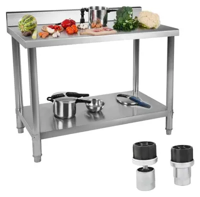 Obrázek produktu pro Kuchyňský stůl 100x60 cm – Pracovní deska z nerezové oceli s podkladovou deskou a nastavitelnými nohami – Pracovní stůl