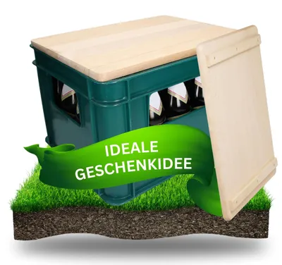 Produktbild von Sitzauflage aus Holz 'Woody' - Ideale Geschenkidee für Männer - Schneidebrett Holz - Outdoor Sitz für Festival, Vatertag, Camping und Balkon - 2in1 mobiler Hocker & Tisch Natur
