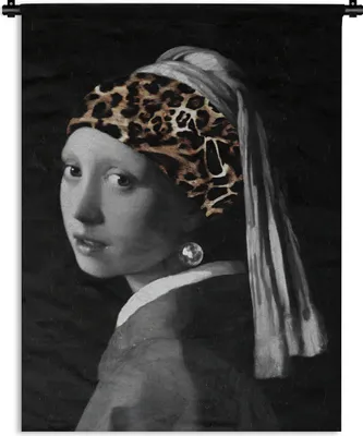 Produktbild von MuchoWow® Wandteppich Wandbehang Girl with a Pearl Earring - Stirnband - Panther 150x200 cm Tapisserie Dekoration Wandtuch - Wandaufhängung - Moderner