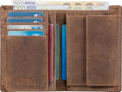 Produktbild von Benthill Herren Ledergeldbörse - Geldbeutel mit RFID-Schutz - Slim Portemonnaie für Herren - Echtem Vintage Leder