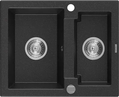 Immagine prodotto di Mexen Carlos lavello in granito 1,5 vasche 582 x 475 mm, nero/argento metallizzato, sifone cromato - 6518581500-73