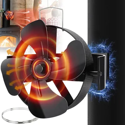 Produktbild von 4-flügeliger Kaminofen-Ventilator aus Aluminiumoxid, wärmebetrieben mit 180° verstellbaren Flügeln für Holz- und Kaminöfen