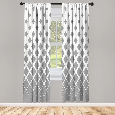 Produktbild von ABAKUHAUS Geometrisch Vorhänge 2 Panel Set für Wohnzimmer Schlafzimmer Nachbildung, Monochrome Schwarz-Weiß-Quadrate Muster Zusammenfassung gestaltete Formen drucken, 150 cm x 225 cm, Schwarz und weiß