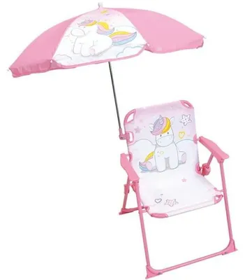 Produktbild von Campingstuhl für Kinder, Einhorn Design, mit Sonnenschirm, H 38.5 cm x L 38.5 cm x T 37.5 cm, Sonnenschirm Ø 65 cm