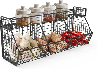 Imagen del producto de Cesta colgante de metal para frutas, con 3 compartimentos, apilable, ideal para la cocina y la despensa
