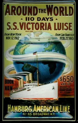 Produktbild von Blechschild Hapag Kreuzfahrt Hamburg American Line Around the world Dampfer Schiff Schild Nostalgies